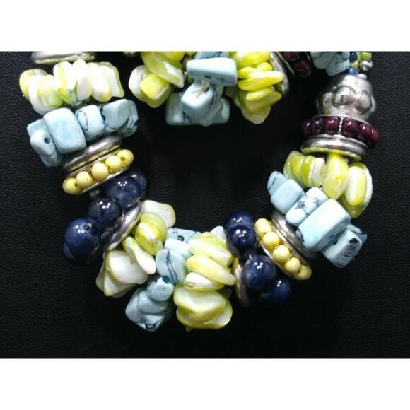 Chico's Blue Green Seed Bead Gemstone MOP Two Strand Necklace, 25 Inches - Picture 4 of 9